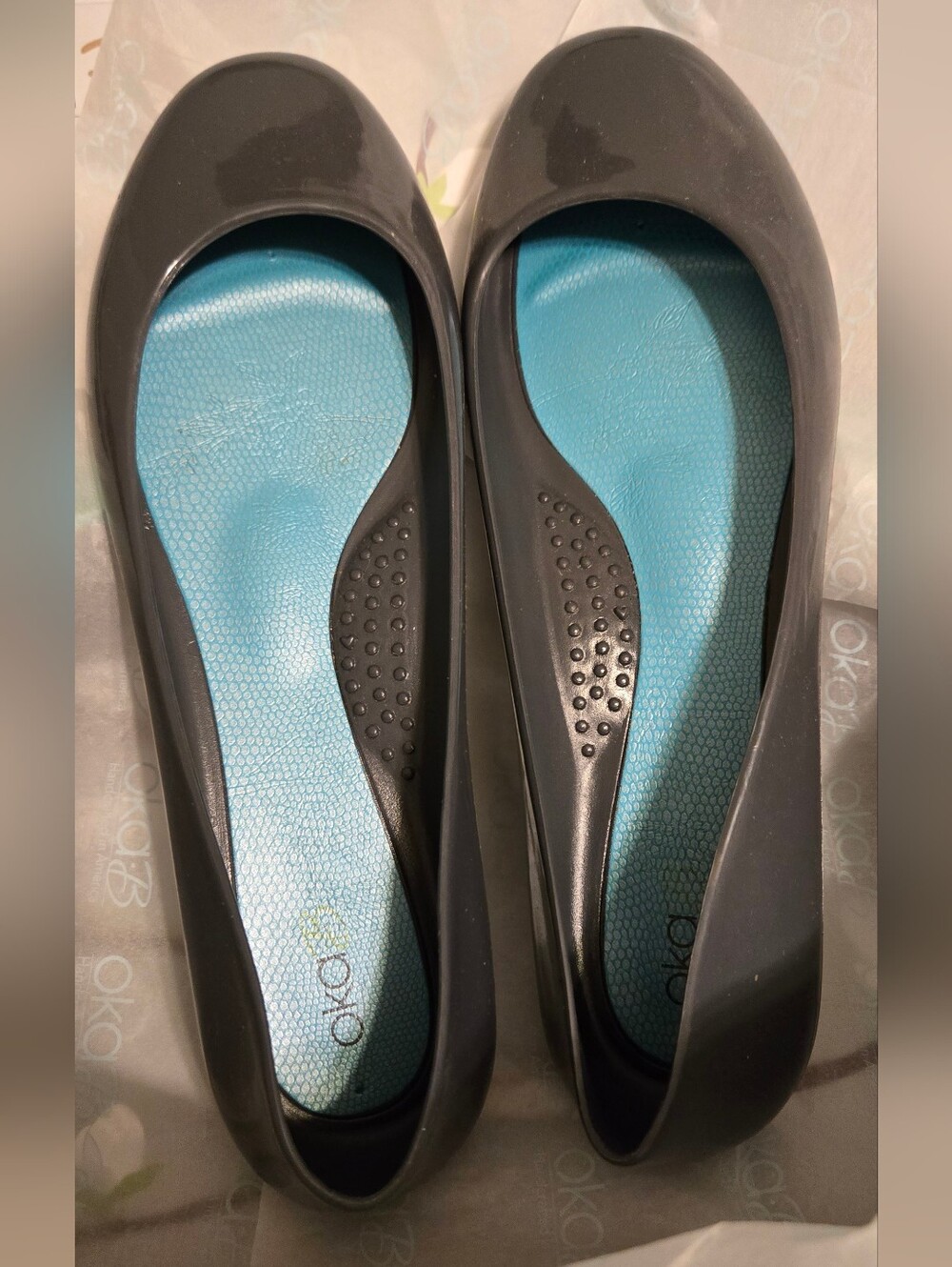 Taylor Black Ballet Flats with Teal Insole